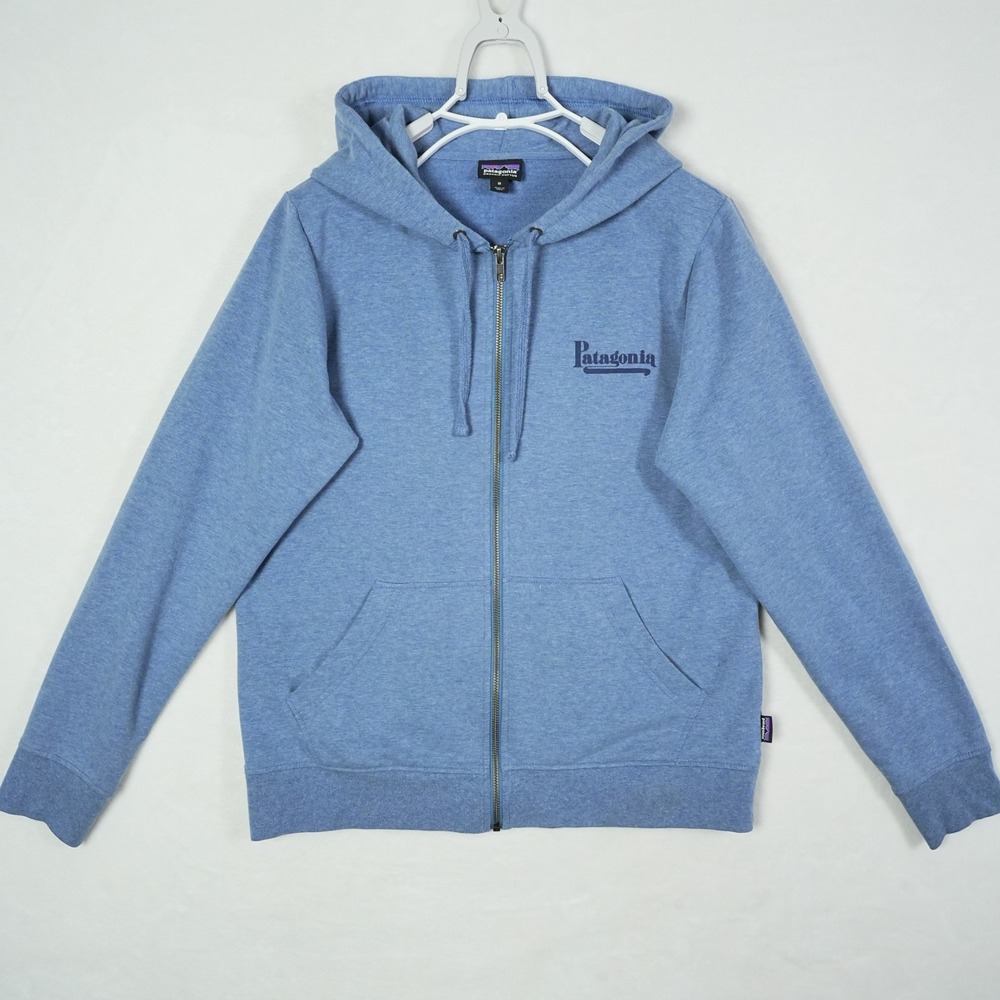 Patagonia Mens Full Zip Hoodie Blue Organic Cotton Logo Sweatshirt Medium - Picture 2 of 10